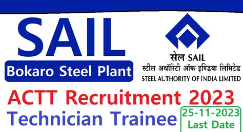 SAIL ACTT Recruitment 2023 Bokaro Steel Plant Latest Vacancy 2023