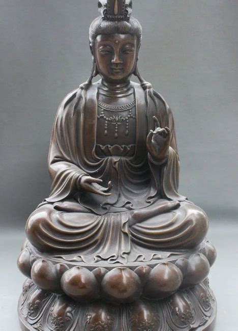 Chinese Buddhism Pure Bronze Kwan Yin Guanyin Buddha Goddess Sit