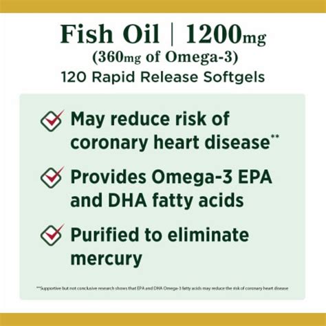 Natures Bounty Fish Oil Omega 3 Supports Heart Health 1200 Mg 120