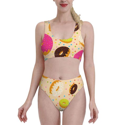 Balery Donuts Women S Bikini Sets Two Piece Swimsuit High Waisted Front