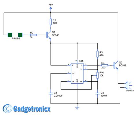 Rain Alarm Circuit Using Timer Ic Gadgetronicx