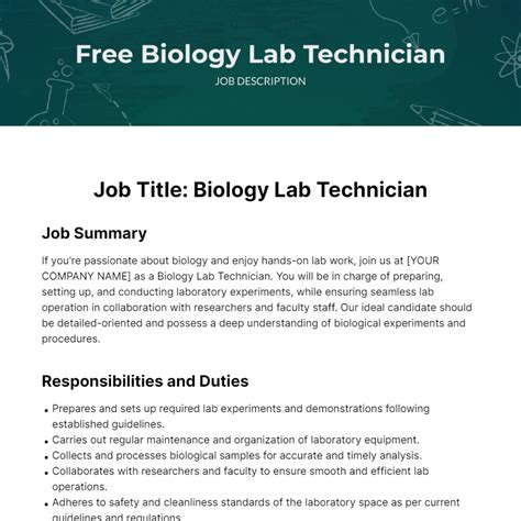 Free Biology Lab Technician Job Description Template Edit Online And Download