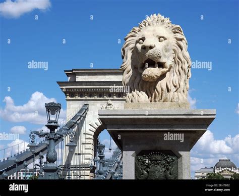 lion statue The Széchenyi Chain Bridge is a suspension bridge that