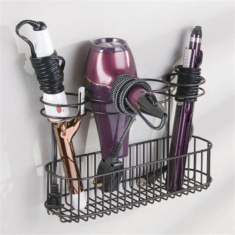 MDesign Metal Cabinet Wall Mount Hair Care Styling Tool Storage Basket