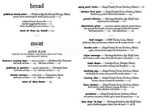 Menu at The Publican, Chicago