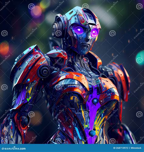 AI Generated Illustration Of Beautiful Female Cyborg With Colored Armor