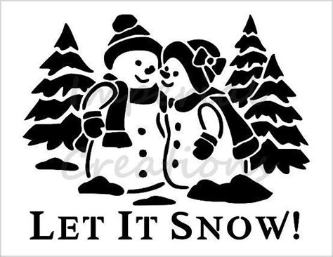 Snowmen Couple Stencil Let It Snow Christmas Reusable Plastic Sheet S206 Etsy Christmas