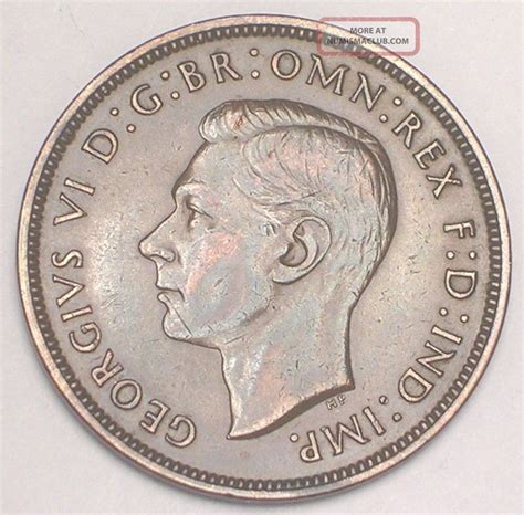 1938 Uk Great Britain British One Penny George Vi Wwii Era Coin Xf