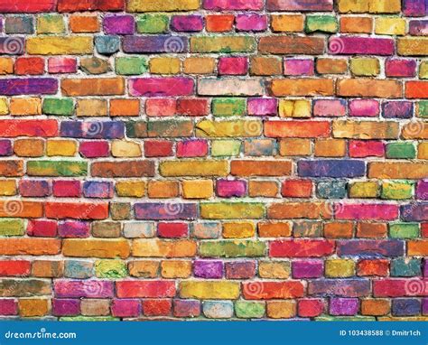 Multicolor Brick Wall Bright Color Stone Surface Background Stock