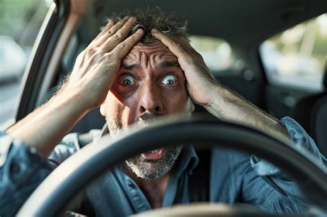 Homem chocado ao volante do carro segurando a cabeça entre as mãos