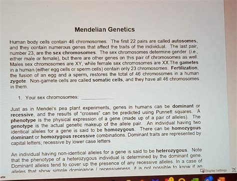 Solved Mendelian Genetics Human Body Cells Contain 46 Chromosomes The