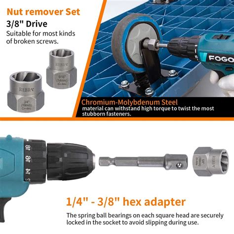 REBRA Screw Bolt Extractor Set And Left Hand Drill Bit Set With Hex