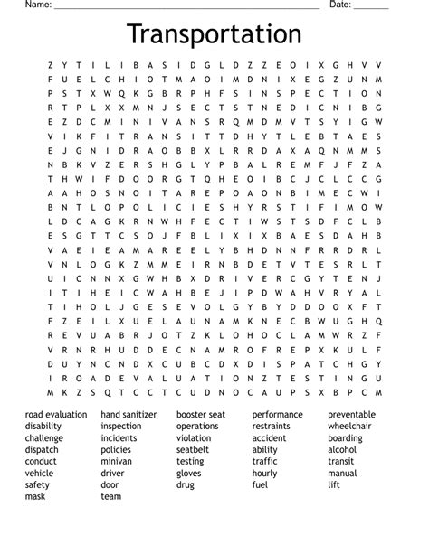 Transportation Word Search Wordmint