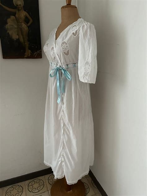 Antique White Cotton Nightgown With Lace Appliqués E… Gem