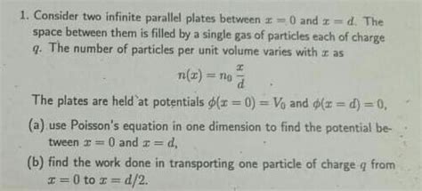 Solved 1 Consider Two Infinite Parallel Plates Between 1 Chegg