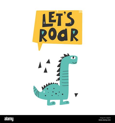 Cute Dinosaur With Slogan Graphic Roar Funny Dino Cartoons Vector