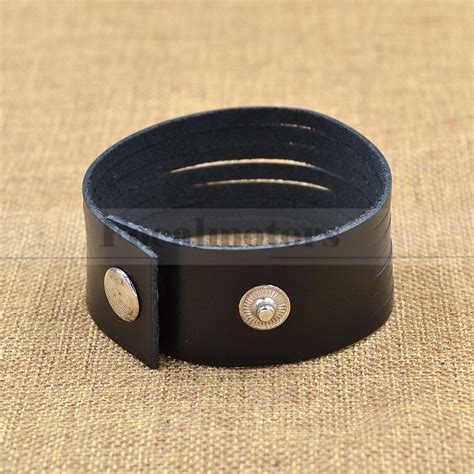 Punk Men Women Wide Leather Belt Bracelet Cuff Wristband Bangle Black