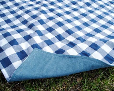 Organic Picnic Blanket Waterproof Picnic Blanket Blue Gingham Eco