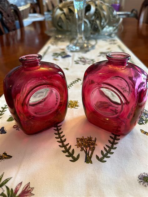 Pair Of Vintage Cranberry Glass Vases Etsy