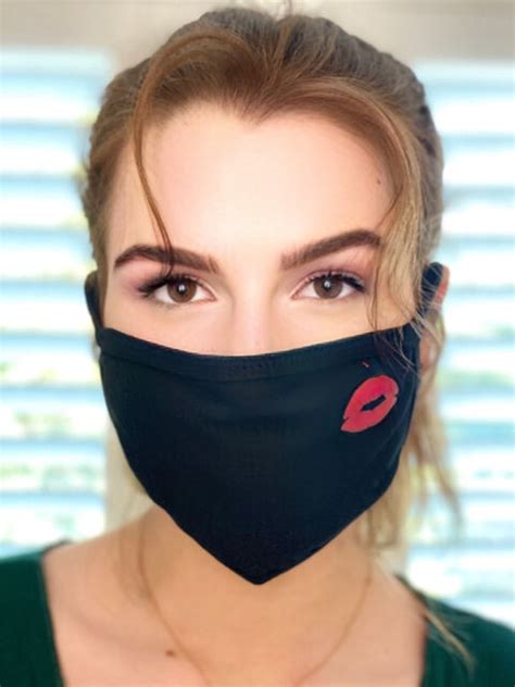 Black Face Mask With Hot Red Lips Ebay