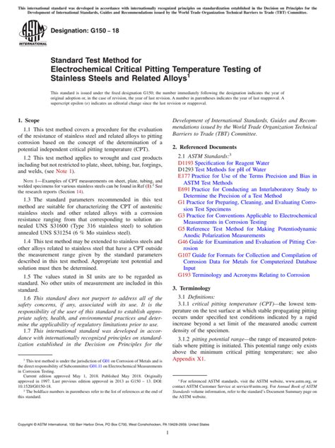 Astm G Standard Test Method For Electrochemical Critical