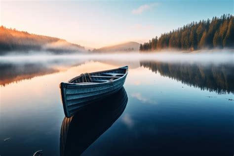 Premium Photo A Calm Water With A Lone Boat