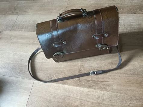 CARTABLE SACOCHE CUIR Marron Vintage Ancien Double Compartiments Porte