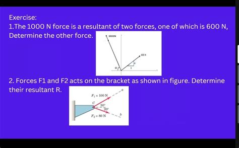 Solved Exercise 1 The 1000 N Force Is A Resultant Of Two Forces One