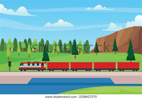 Passenger Train Rides Along Scenic Route Stock Vector (Royalty Free ...