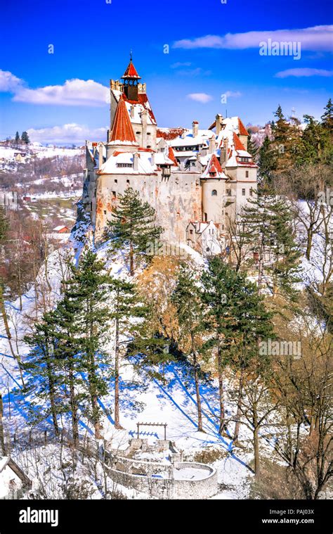 Bran Castle, Romania. Winter snowy image of Dracula Castle in Brasov ...