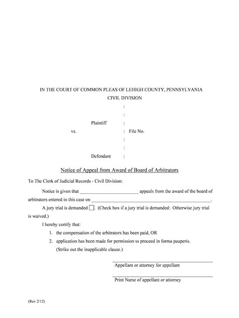 Fillable Online Lccpa Notice Of Appeal From Award Of Board Of