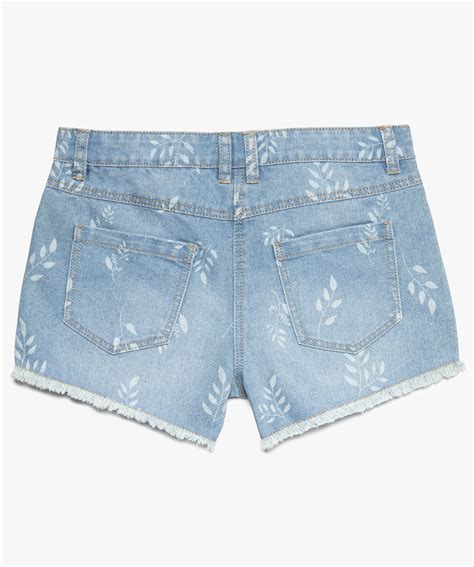 Short Fille En Jean Avec Motifs Fleuris Et Franges Gemo