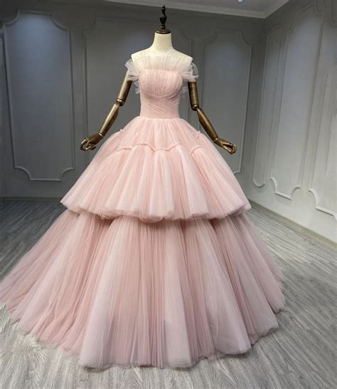 Pink Tulle Long Ball Gown Dress Pink Evening Dress · Little Cute