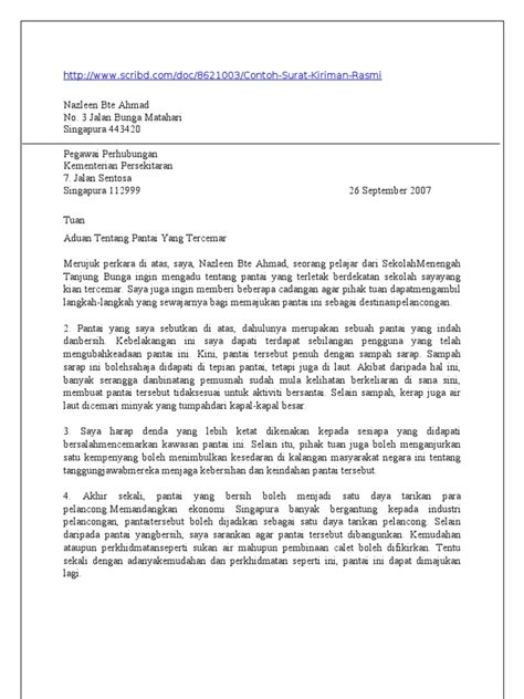 Contoh Surat Kiriman Rasmi Aduan Spm Contoh Surat