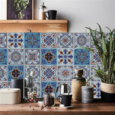 Buy Kairne Blue Moroccan Stick On Tiles Stickers Kitchen Backsplash