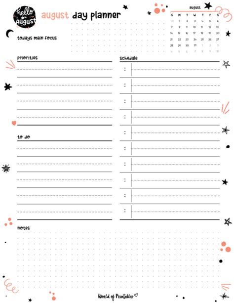 Free Cute August Calendar & Planner Set