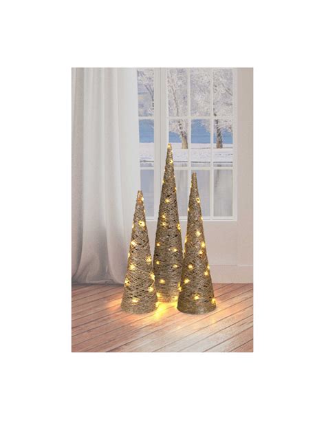 Albero Di Natale Cono In Rafia Con Luce LED H60 Cm Glitter Oro Online