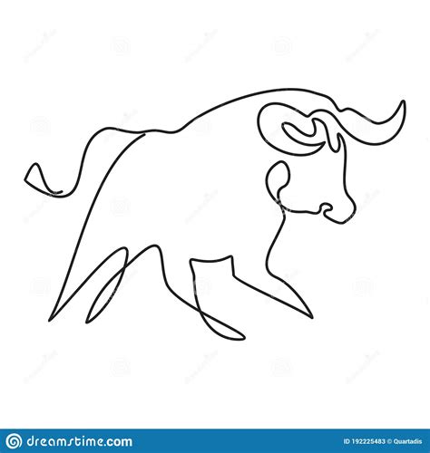 Silhouette of an Attacking Running Bull Drawn with One Line Stock ...