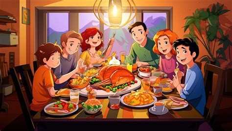 Premium AI Image | the families are eating dinner together in the style ...