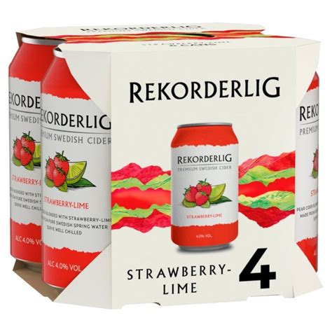 Rekorderlig Strawberry And Lime Cider Can 4 X 330ml 6 Pack