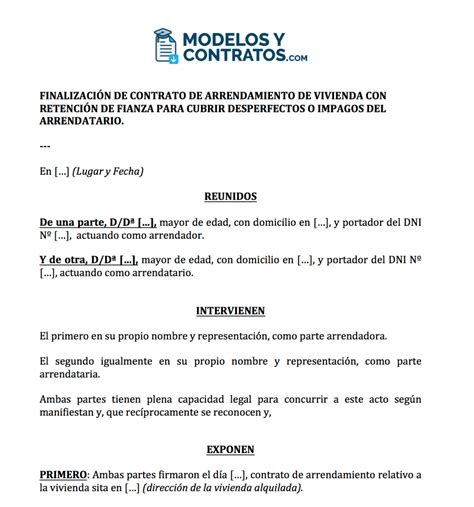 Modelo Fin De Contrato De Arrendamiento De Vivienda 2020