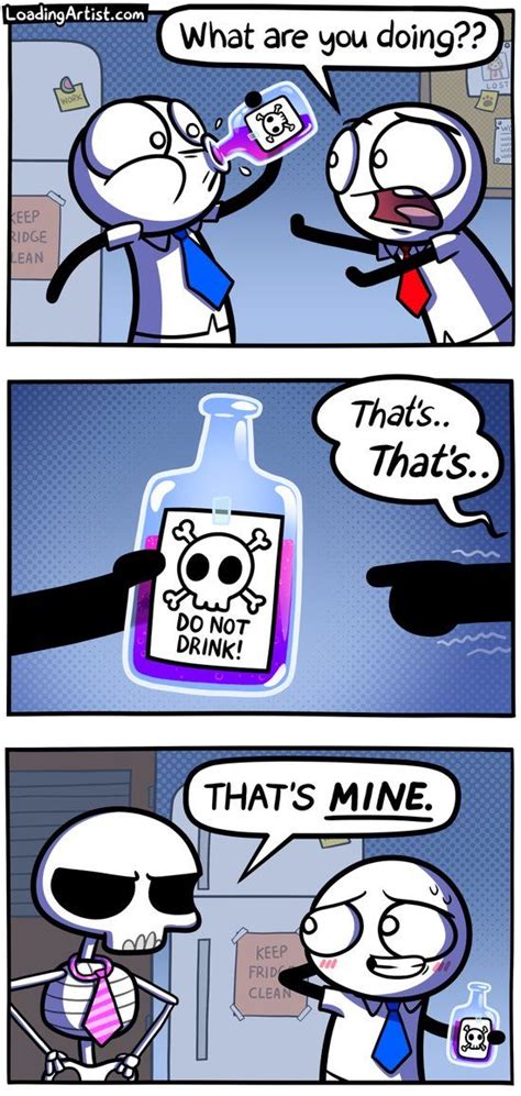 A Comic Strip With An Image Of A Skeleton In A Bottle Talking To