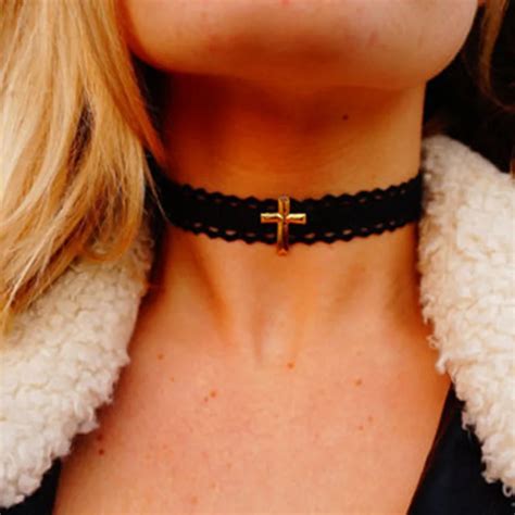 Gothic Punk Black Hollow Lace Cross Choker Necklace For Women Tattoo