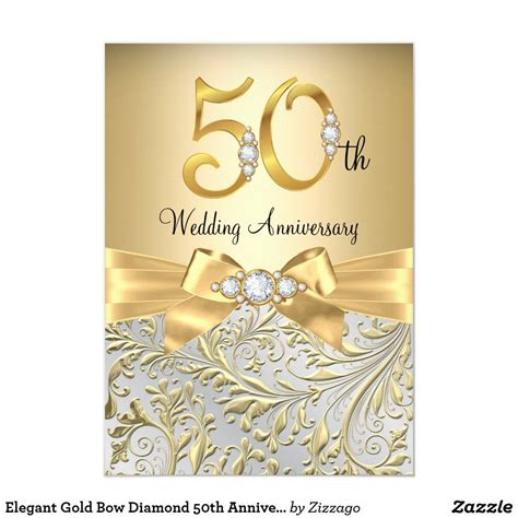 Elegant Gold Bow Diamond 50th Anniversary Invitation