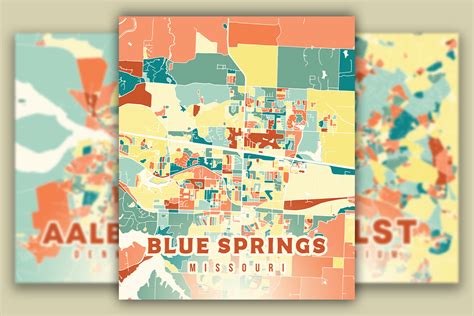 Blue Springs Missouri Colorful Map Graphic by Poster Boutique ...