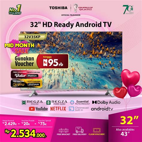 Jual Toshiba LED TV HD Smart Android 32 32V35KP Free Bracket