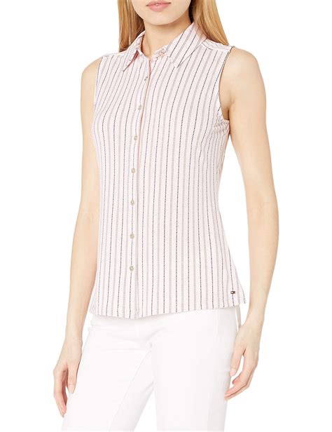 Tommy Hilfiger Collared Stripe Button Down Sleeveless Top In Pink Lyst