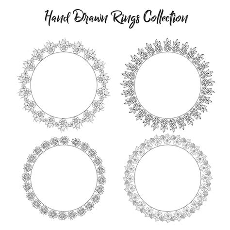 Black And White Hand Drawn Flower Rings Collection Vector Free Download