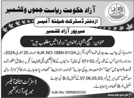 Ajk Health Department Mirpur Jobs Job Advertisement Pakistan