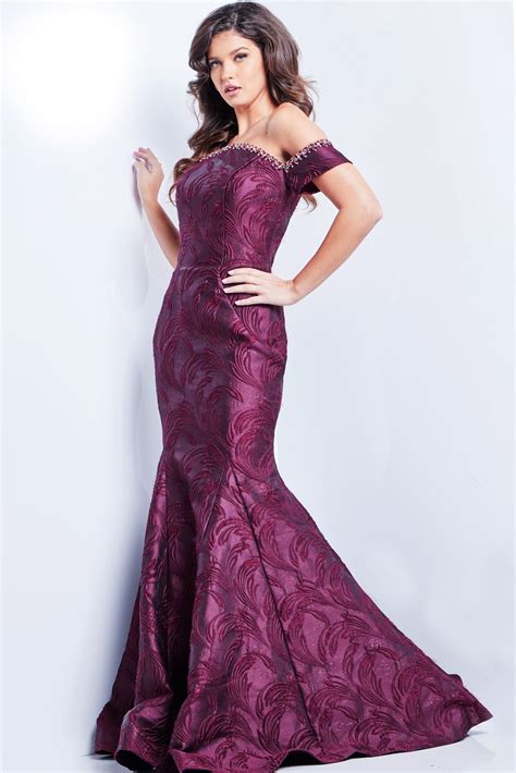 Burgundy Off The Shoulder Mermaid Dress 26231 Jovani